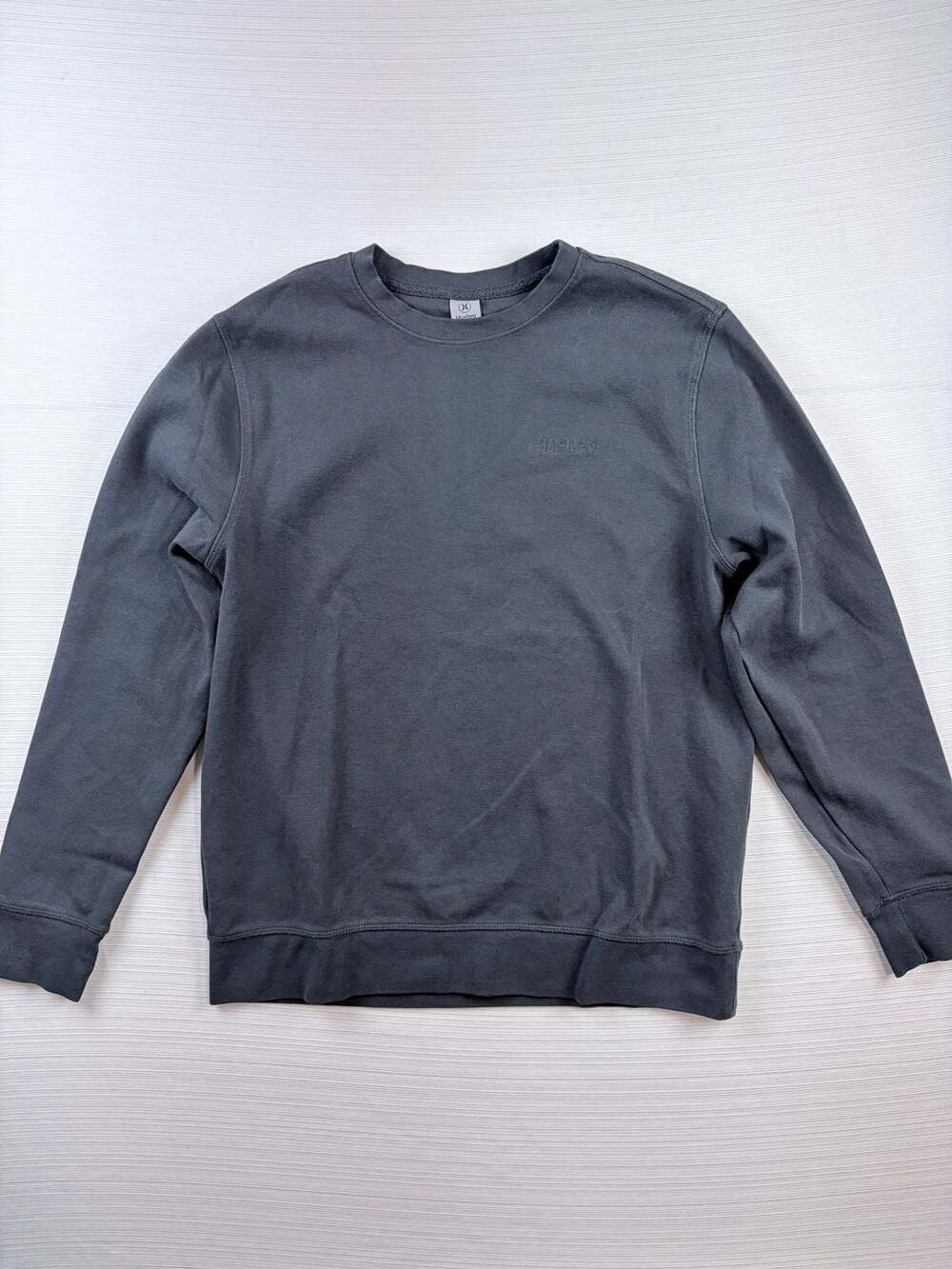 Hurley Men's S/S/P Charcoal Grey Textured Cotton Blend Pullover Crewneck Sweatsh